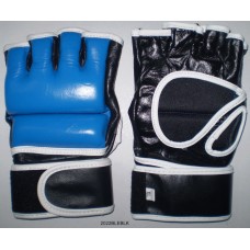 MMA Hybrid Fight Gloves Blue/Black/White in Genuine Leather for Competition. Fast Shipping