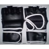 MMA Hybrid Fight Gloves Black/White in Genuine Leather for Competition. Fast Shipping
