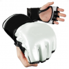 Ultimate MMA Gloves White/Black in Genuine / Real Leather, Thumb Support. Fast Shipping