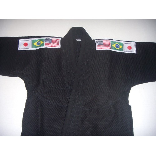 Kids / Youth BJJ Uniform Free Shipping Jiu Jitsu Gi 100% Cotton Black w Flags 
