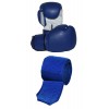 Blue Boxing Gloves, Bonded Leather with Air Max Palm, Mexican Blue Handwraps Included.