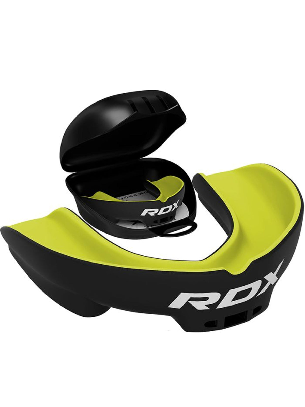 RDX 3W boil and bite mouth guard, green, with ventilated carry case