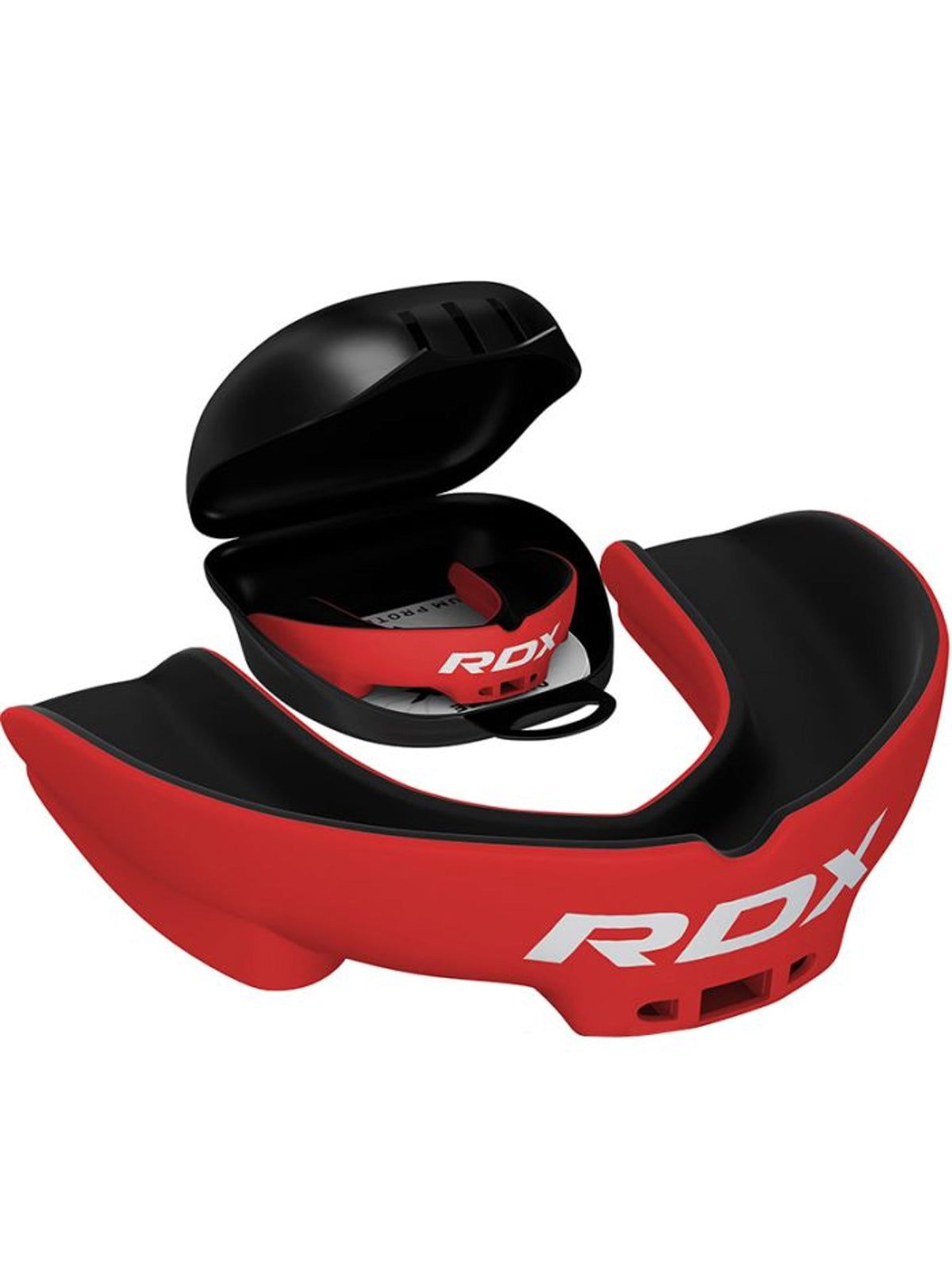 RDX 3W boil and bite mouth guard, red/black, with ventilated carry case