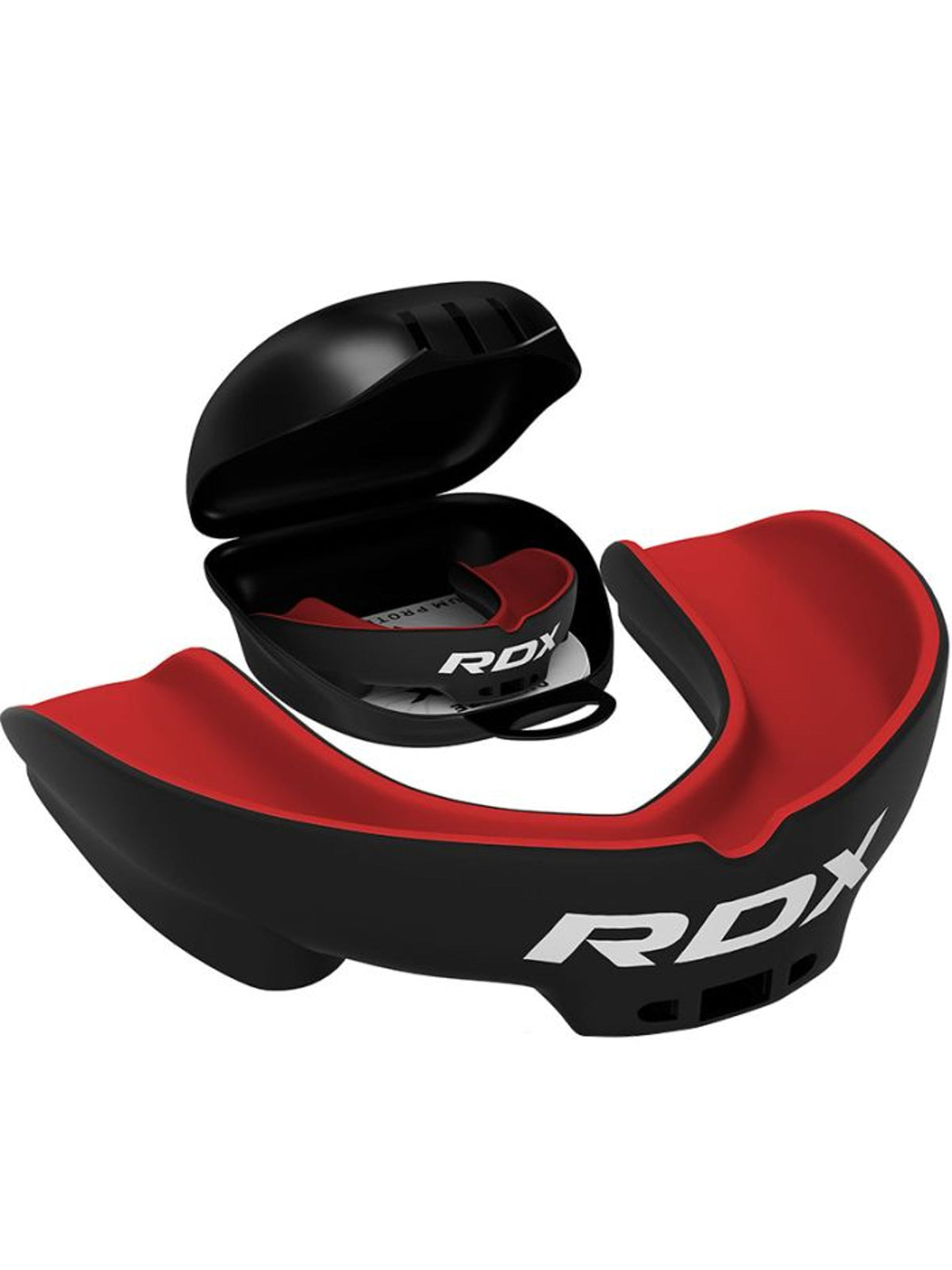 RDX 3W boil and bite mouth guard, black/red, with ventilated carry case