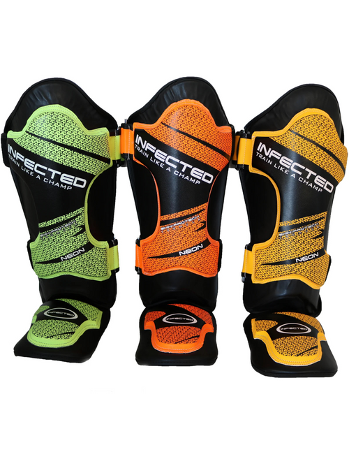 Armored Shin Instep Guards for Boxing & MMA – Green, Orange, Yellow | XS–XL