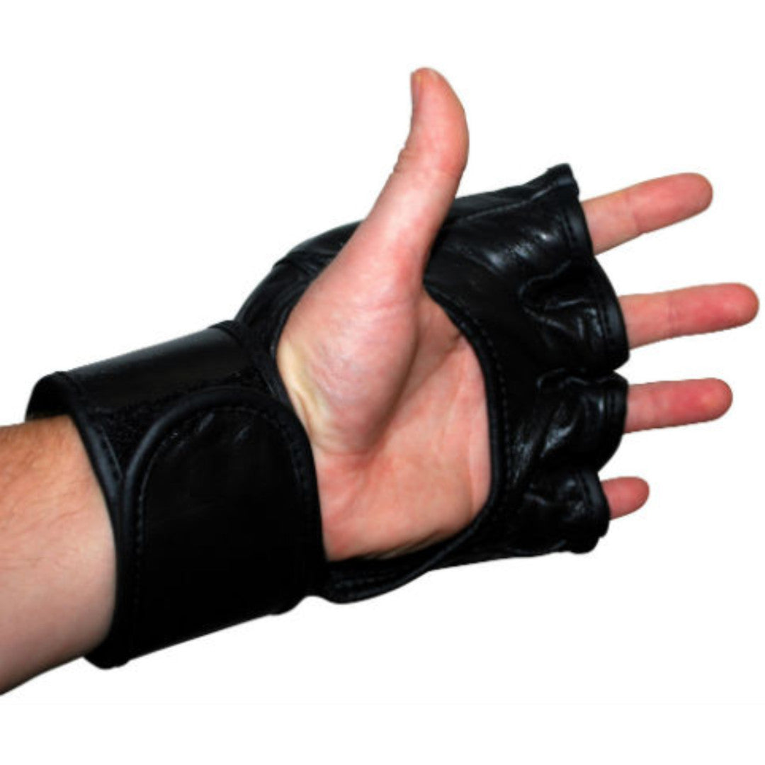 Open Palm MMA Gloves in Black Japanese Leather