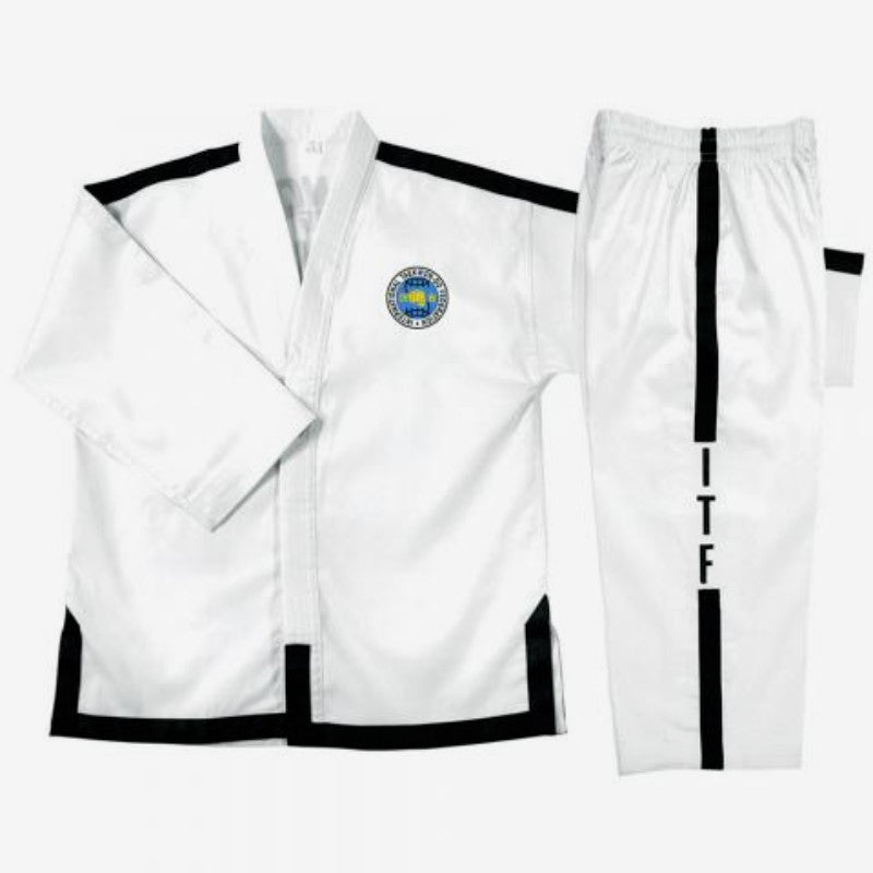 ITF Master Taekwondo Uniform with Black Dan Stripes