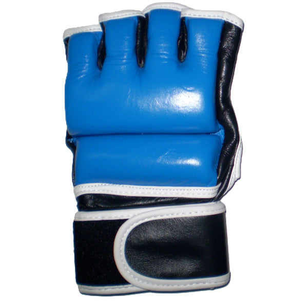 Hybrid MMA Gloves in Genuine Leather Black/Blue/White
