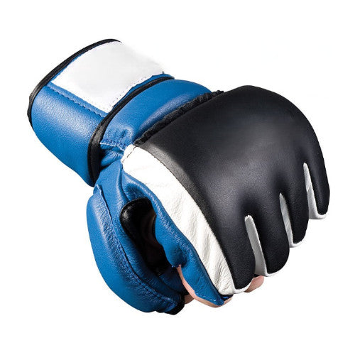 Guantes de MMA de seguridad en cuero genuino azul/negro/blanco 