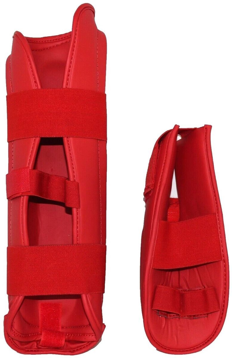 Karate Shin Instep Guards with Detachable Feet Red