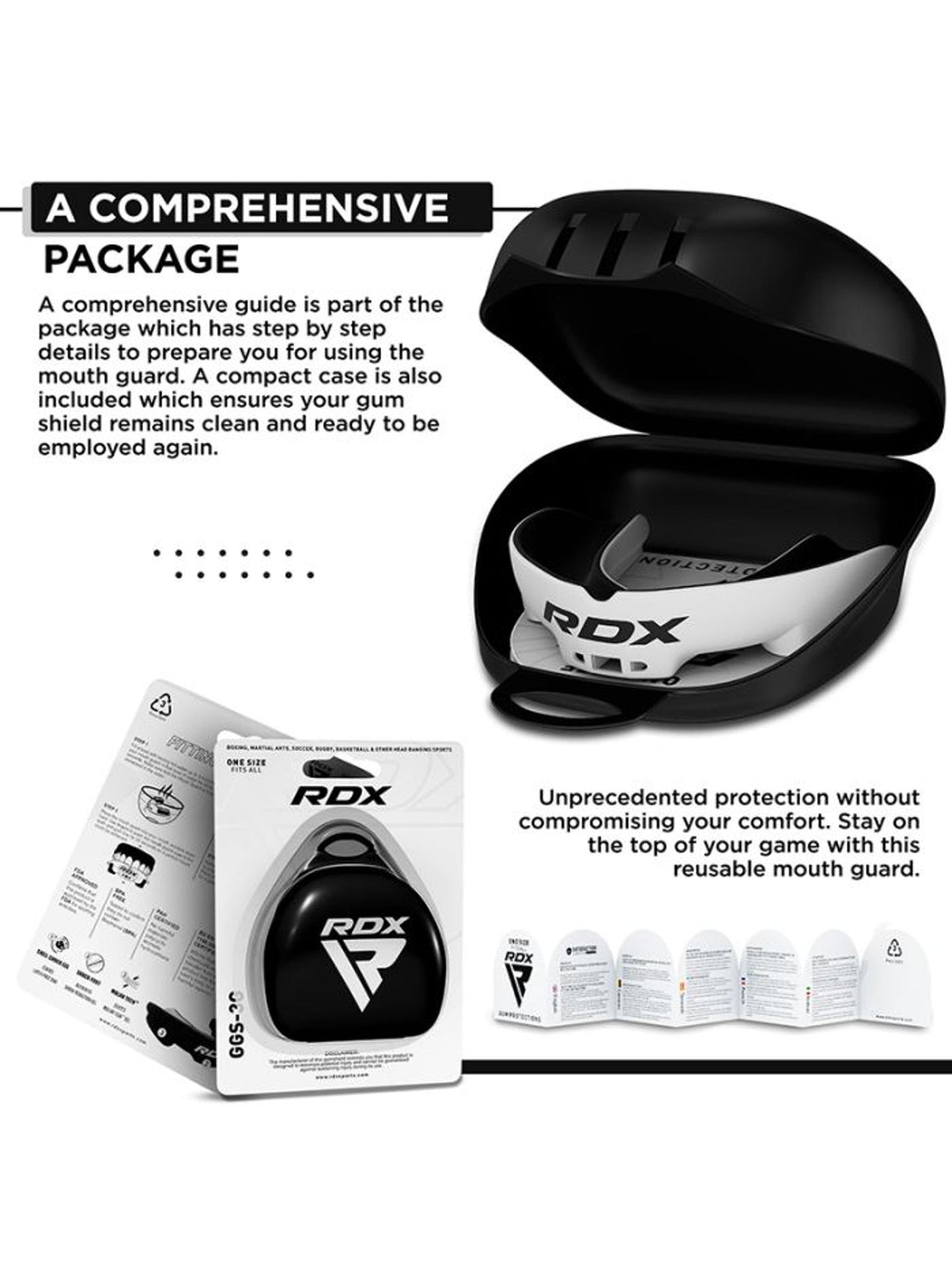 RDX 3W mouth guard, white/black - what is included in the package