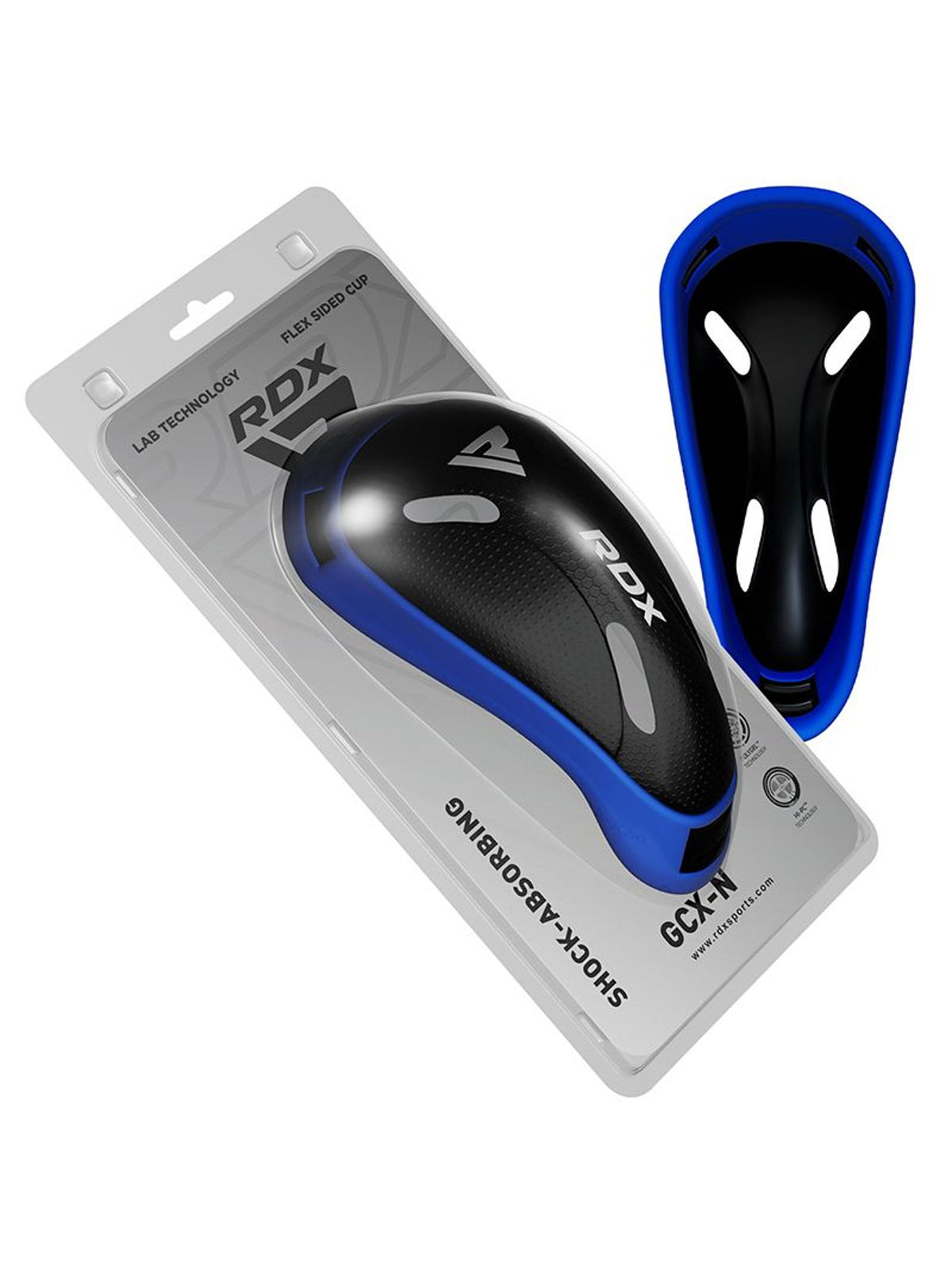 RDX CX Polygel Groin Cup, blue/black, studio image 3