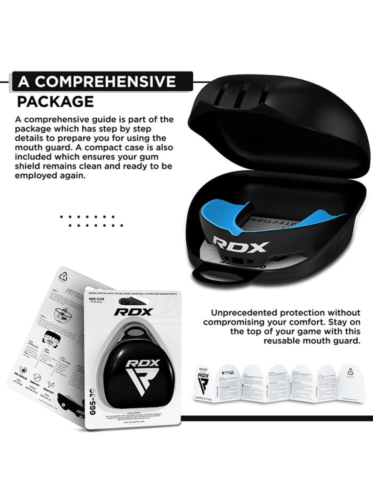 RDX 3W mouth guard, blue - what is included in the package