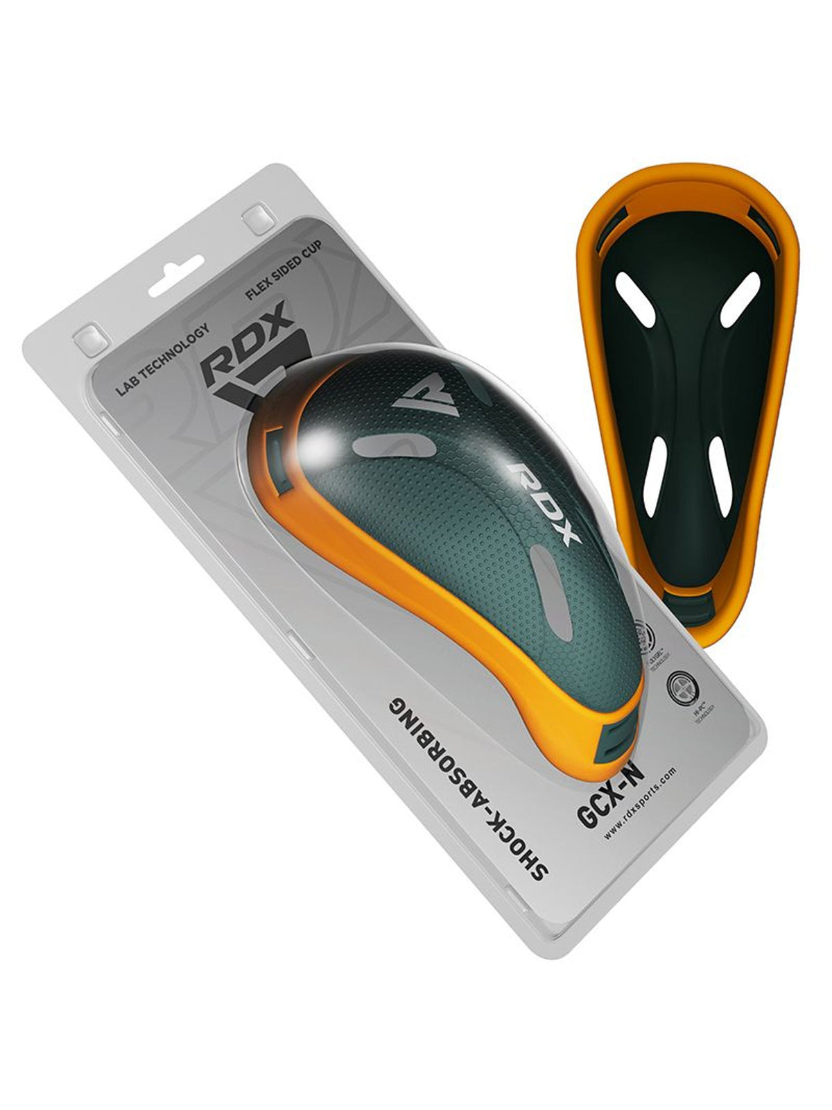 RDX CX Polygel Groin Cup, gray/orange, studio image 4