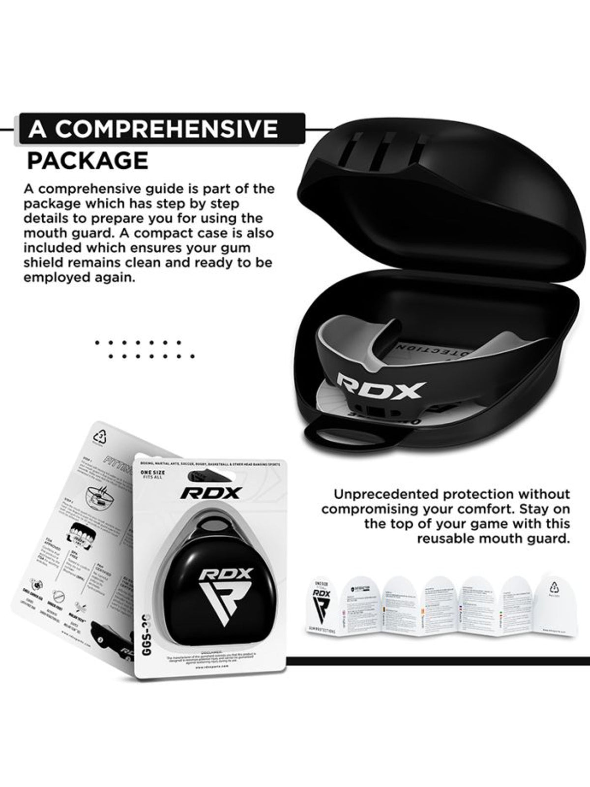 RDX 3W mouth guard, black/white - what is included in the package