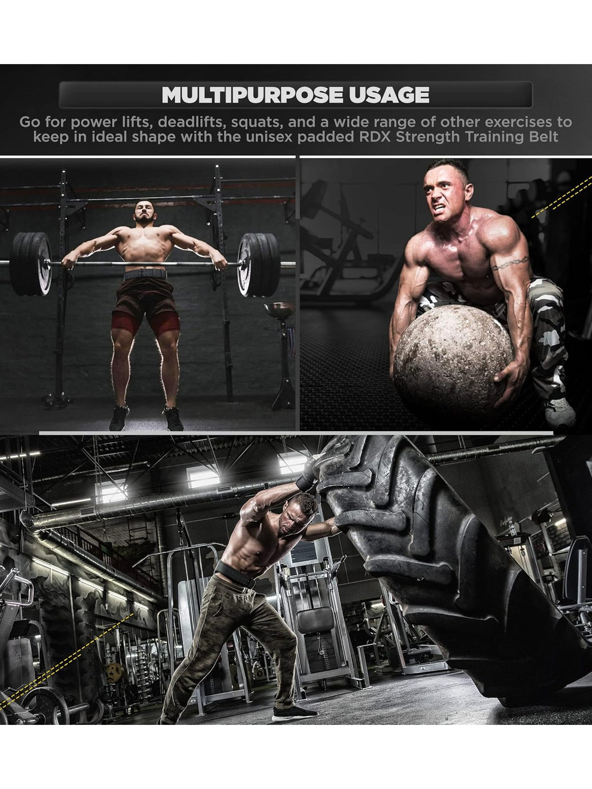 RDX 4 Inch Leather Weightlifting Gym Belt multipurpose usage: squats, deadlifts and strength training