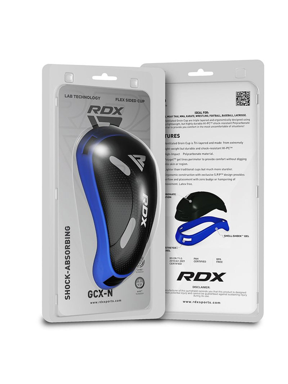RDX CX Polygel Groin Cup, blue/black, studio image 6