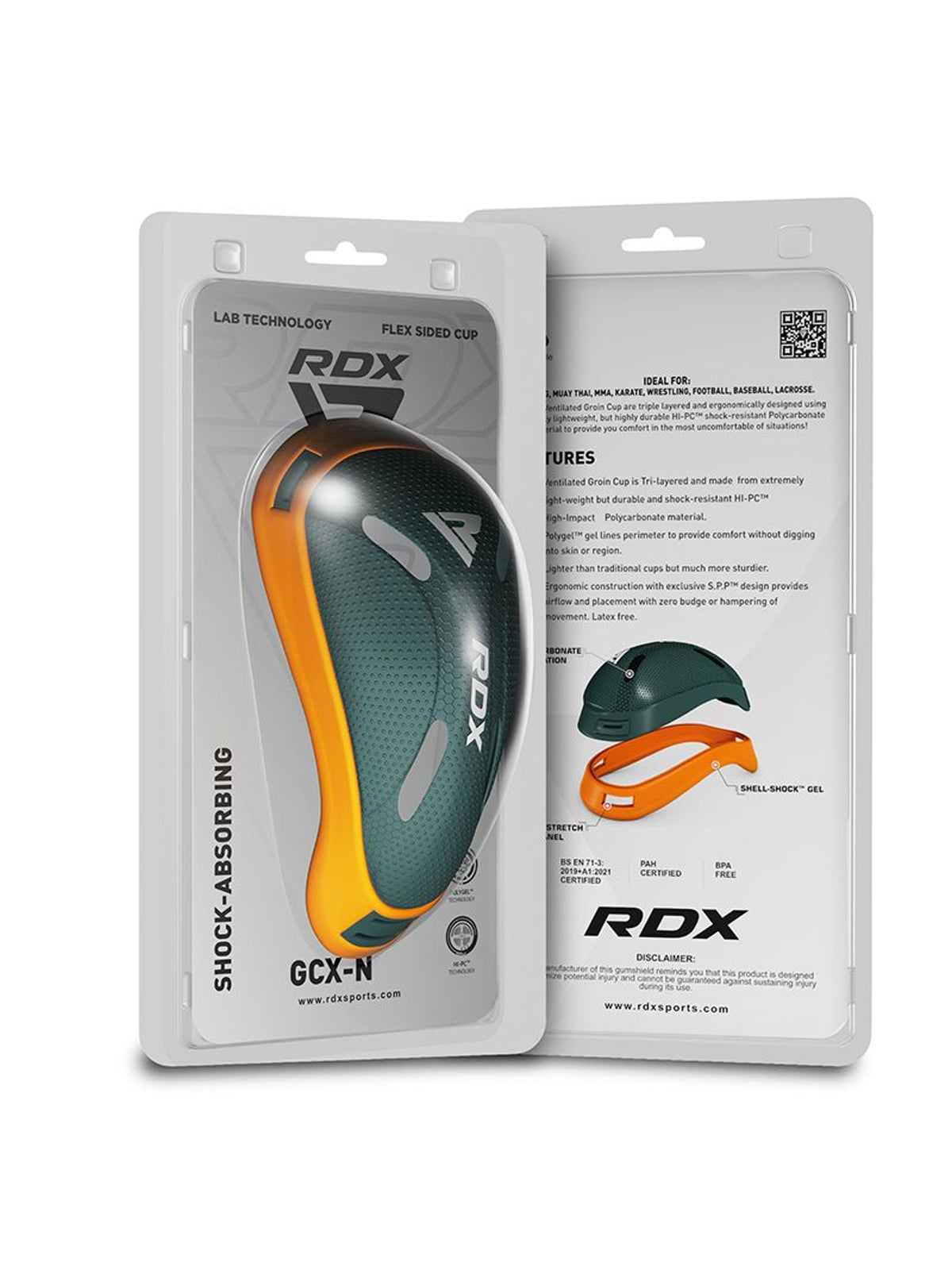 RDX CX Polygel Groin Cup, gray/orange, studio image 6
