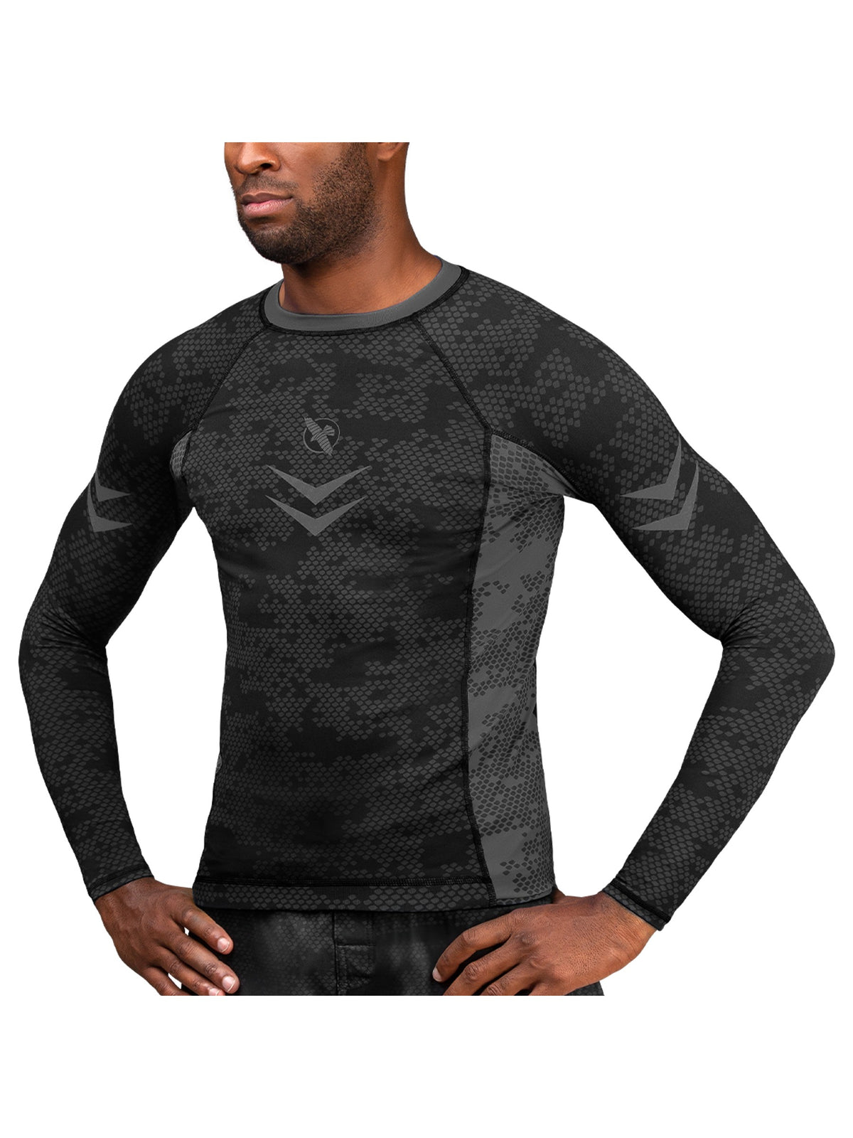 Hayabusa Ranked Long Sleeve Rash Guard, black, main image