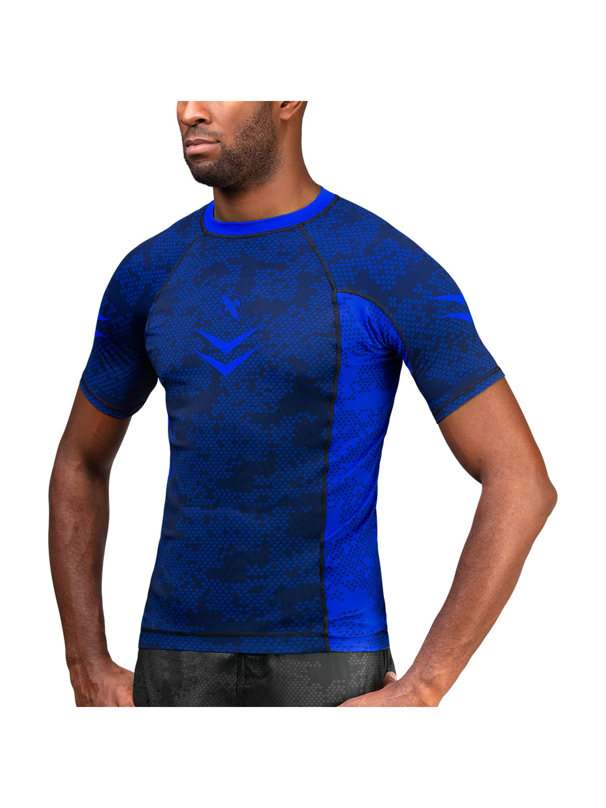 Hayabusa Ranked Short Sleeve Rash Guard, blue, main image