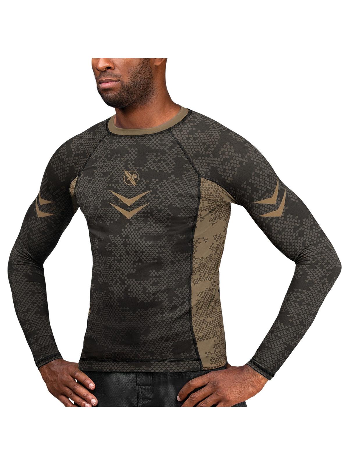 Hayabusa Ranked Long Sleeve Rash Guard, brown, main image
