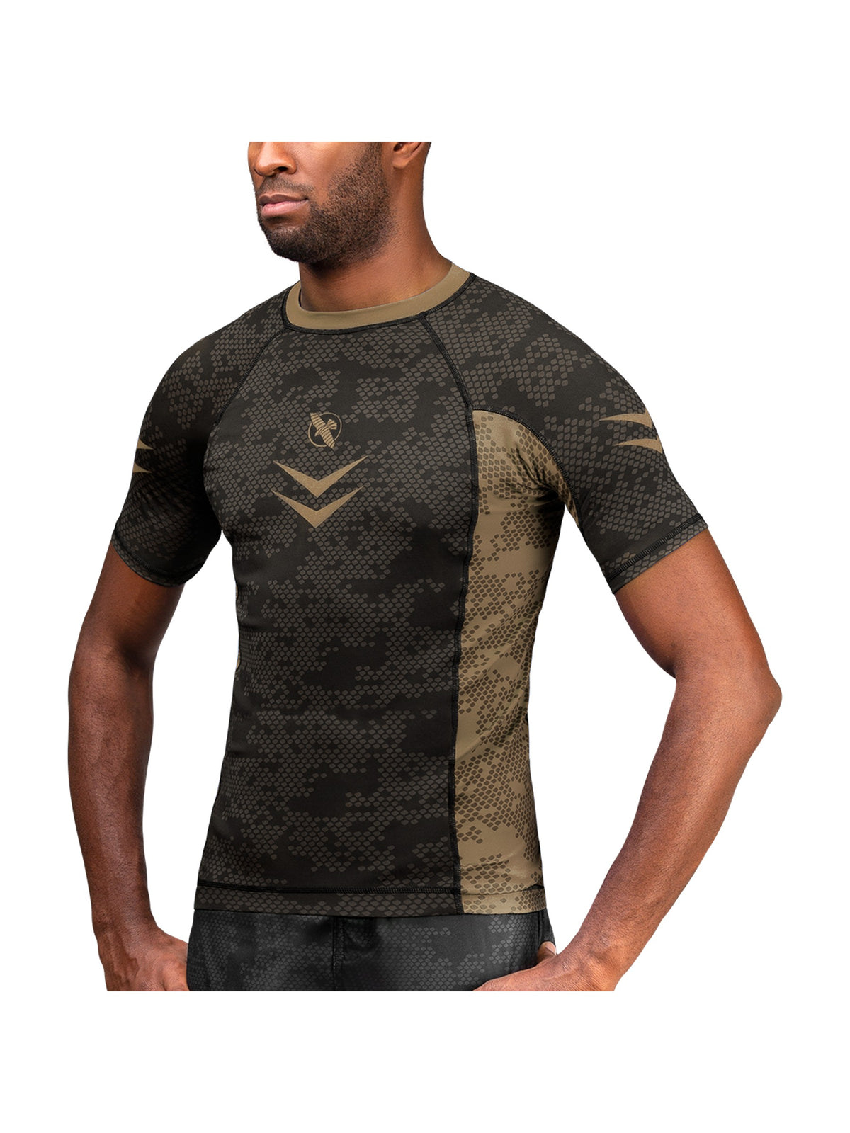 Hayabusa Ranked Short Sleeve Rash Guard, brown, main image