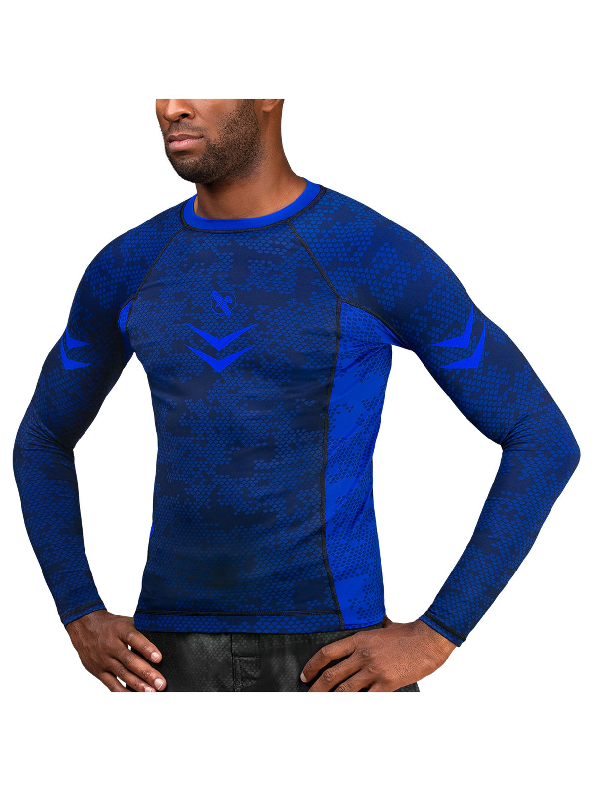 Hayabusa Ranked Long Sleeve Rash Guard, blue, main image