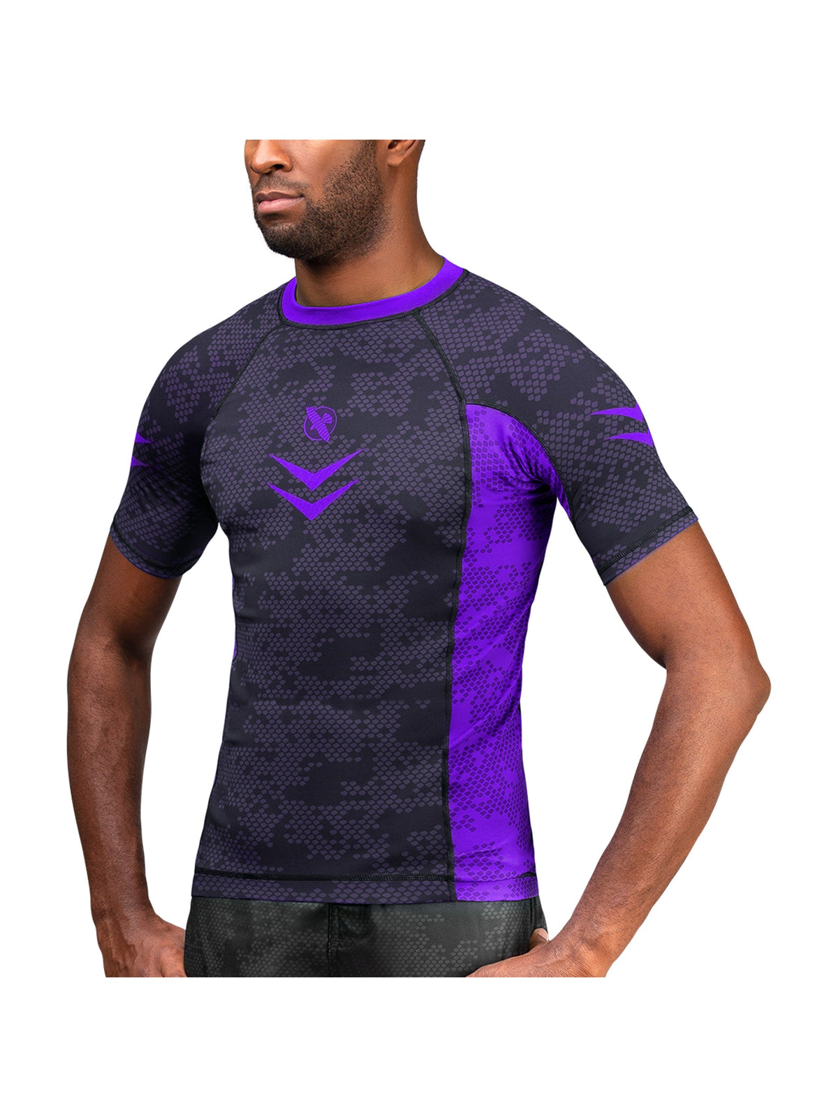Hayabusa Ranked Short Sleeve Rash Guard, purple, main image