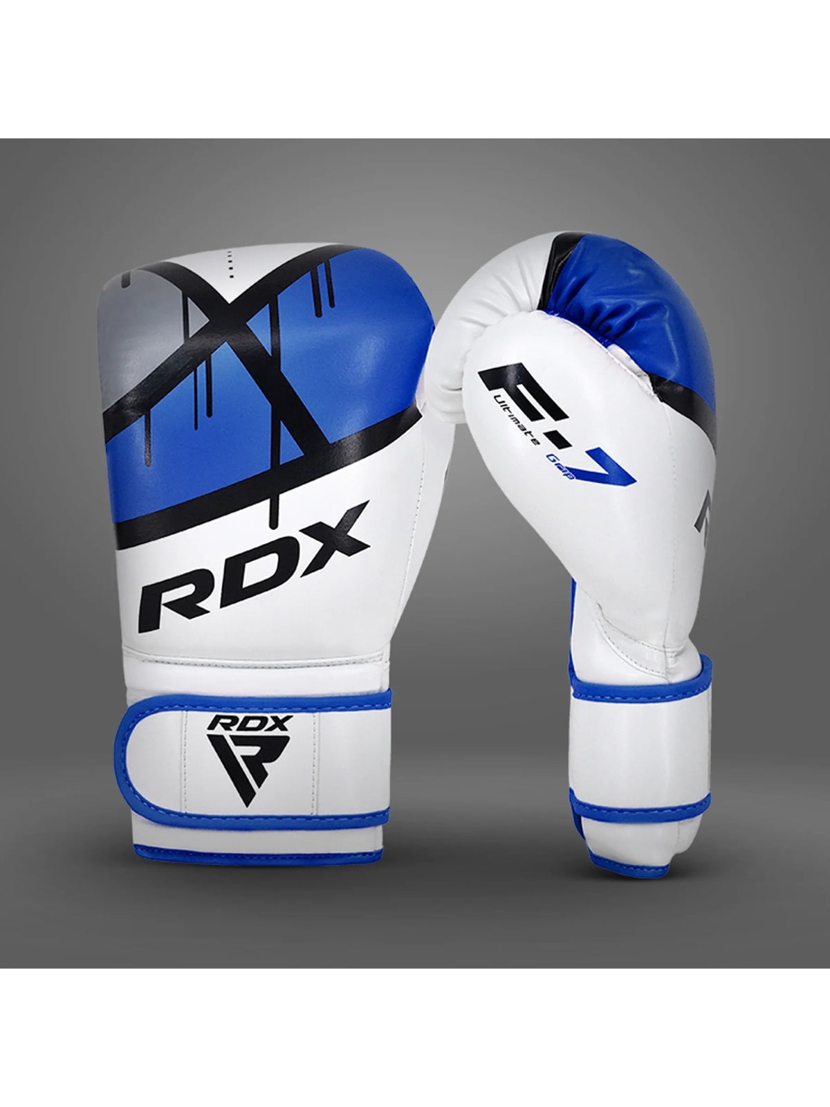 RDX F7 Ego Boxing Gloves, blue, pair back-hand view