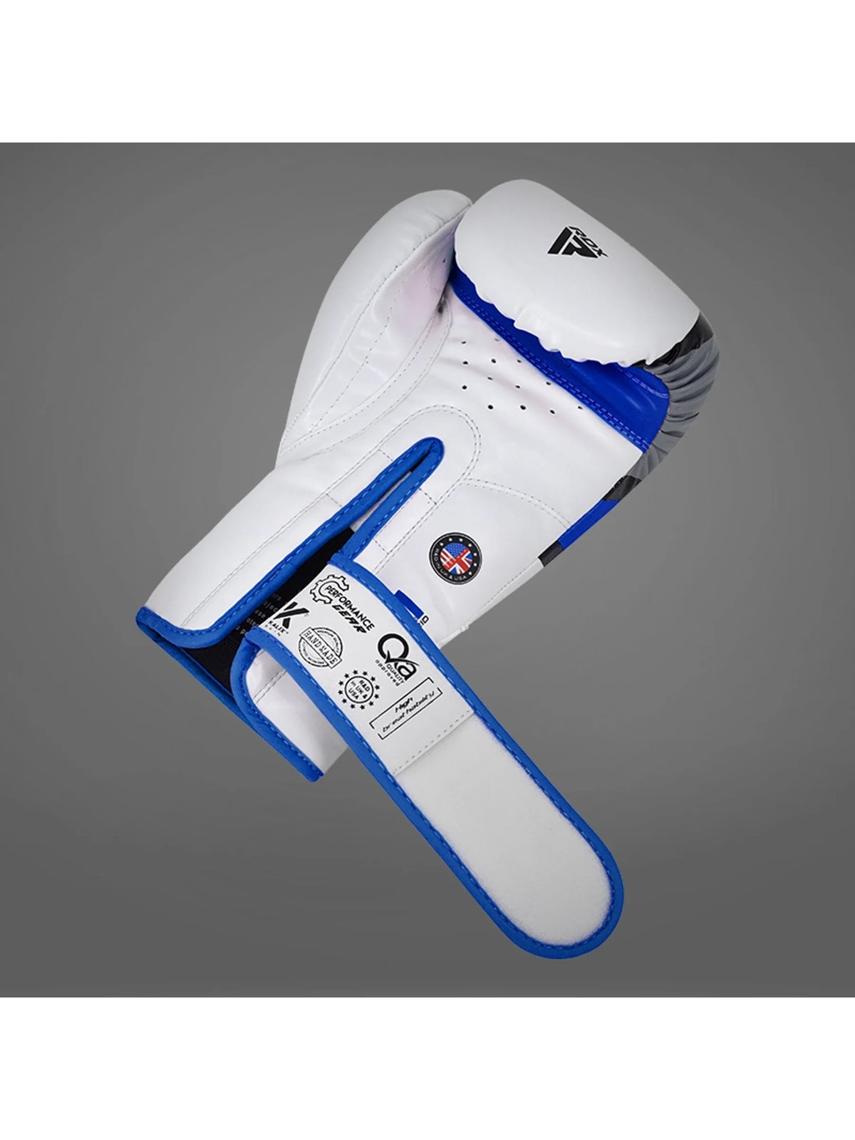 RDX F7 Ego Boxing Glove, blue, Quick-EZ hook-and-loop strap open
