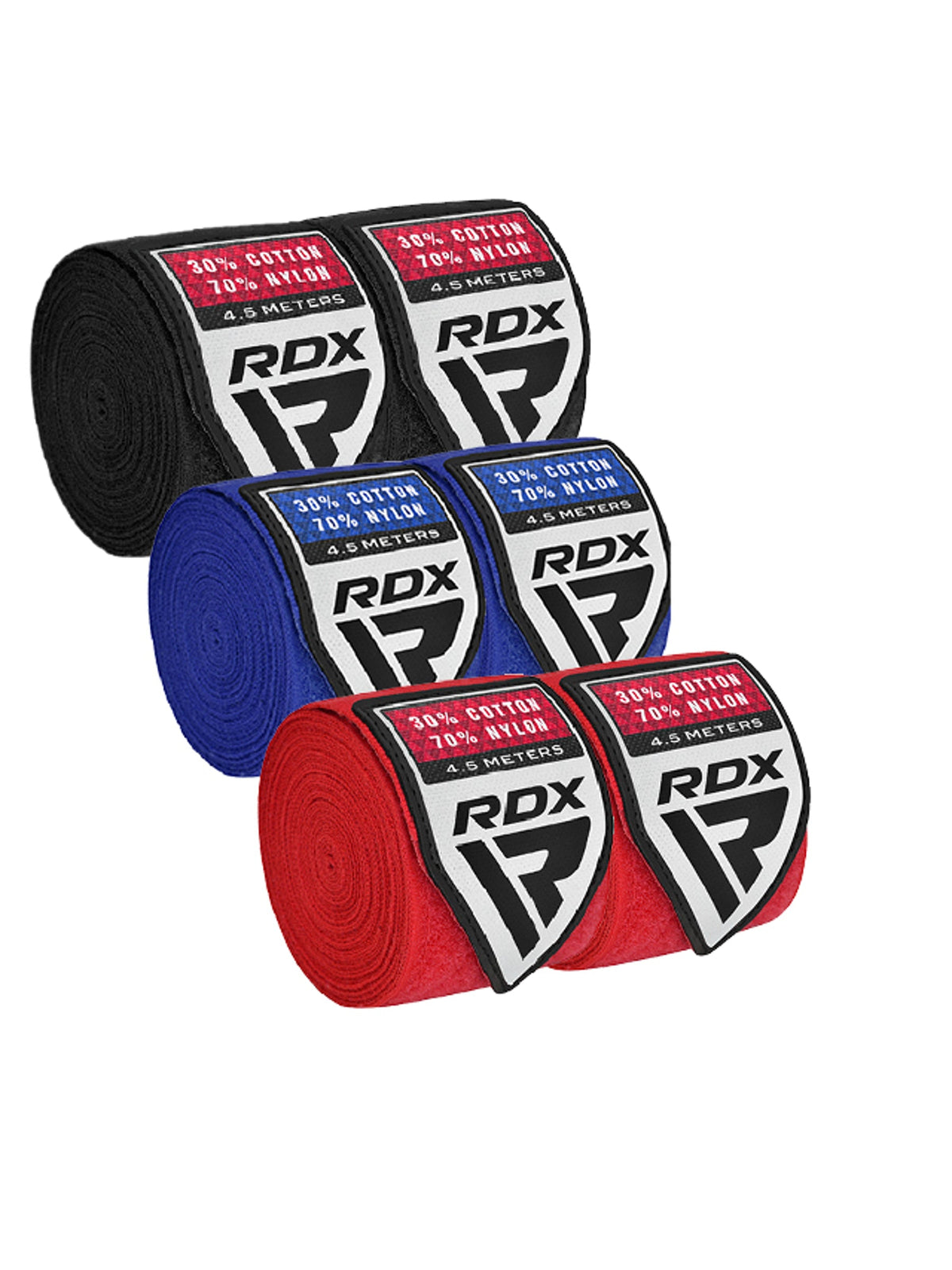 RDX RB Professional Boxing Hand Wraps 3-Pair Combo Set - Black, Blue & Red