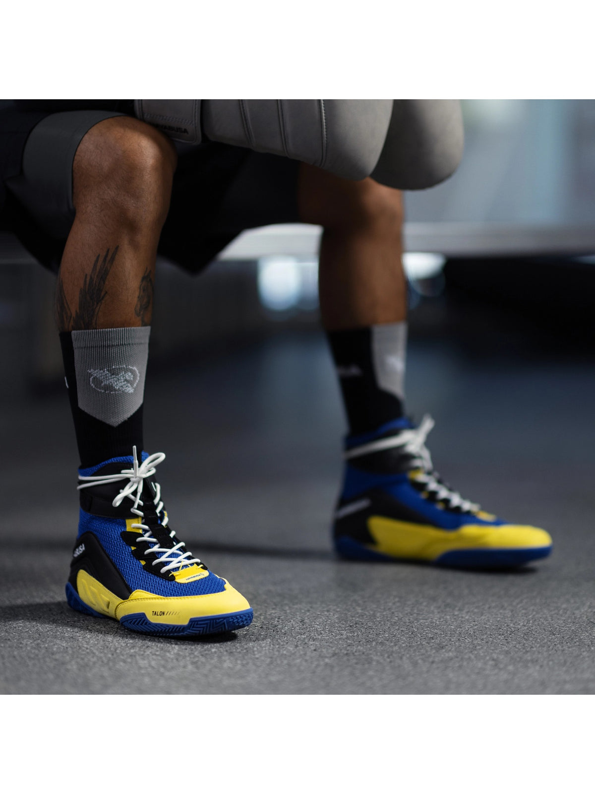 Hayabusa Talon Boxing Shoes, blue/yellow, image 6