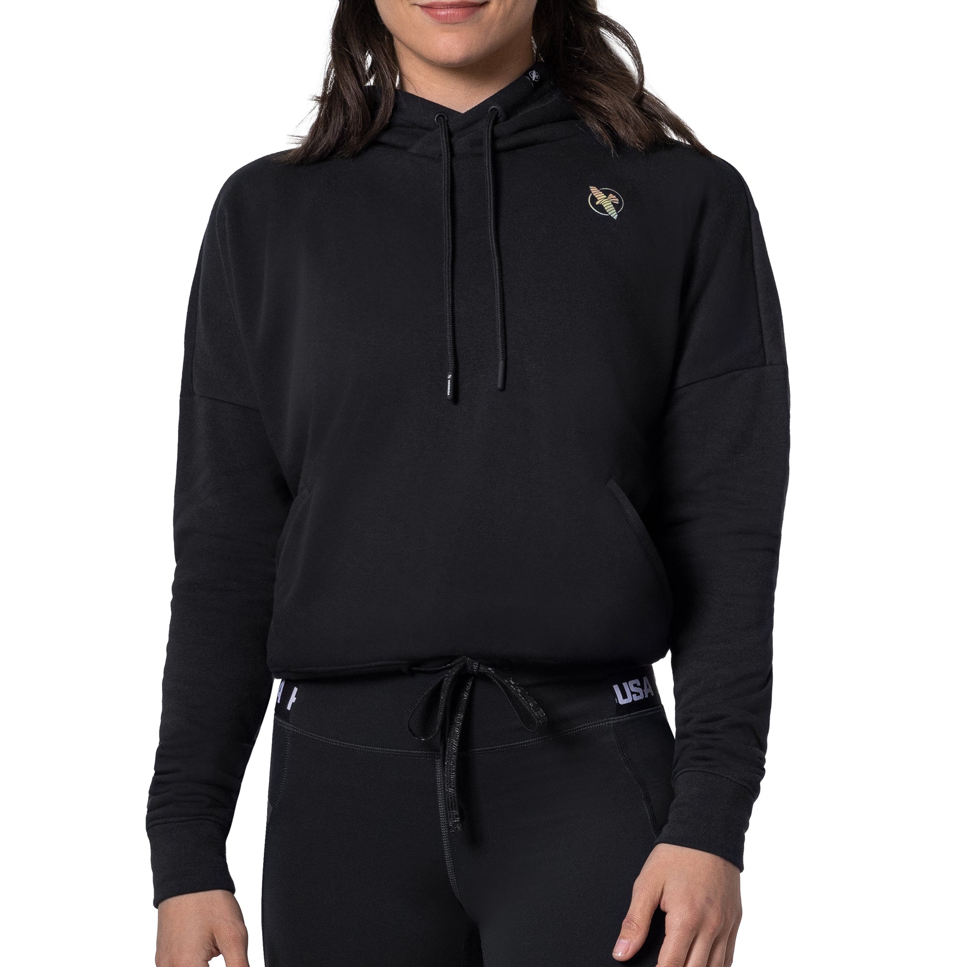 Hayabusa Women's Cozy Fleece Cropped Hoodie – Black Front