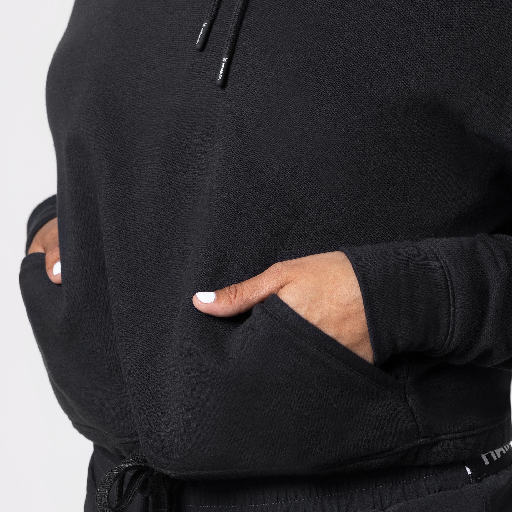 Hayabusa Women's Cozy Fleece Cropped Hoodie – Black Action