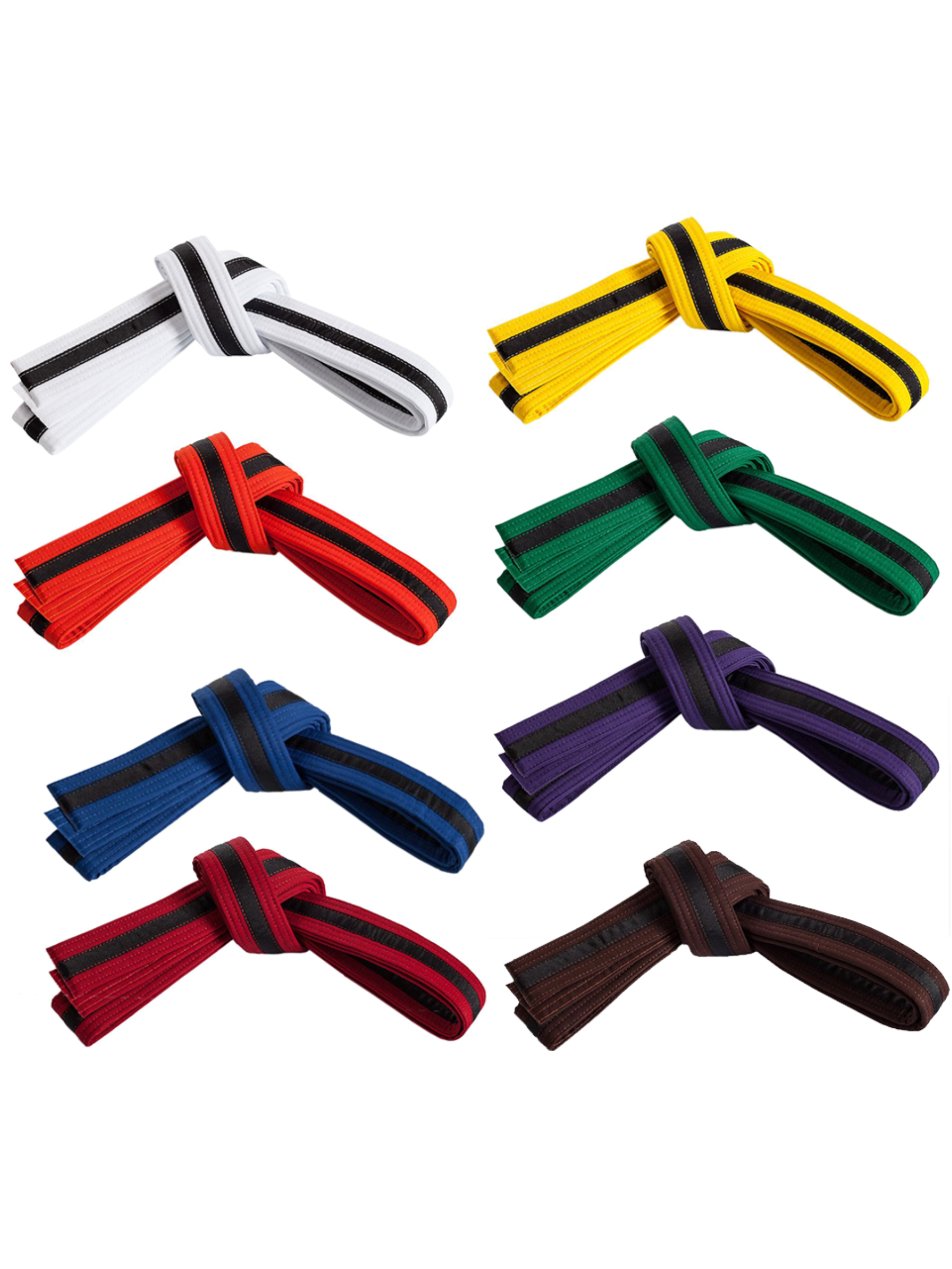 Cinturones de karate, taekwondo y judo de doble capa a rayas para deportes marciales - Envío gratuito