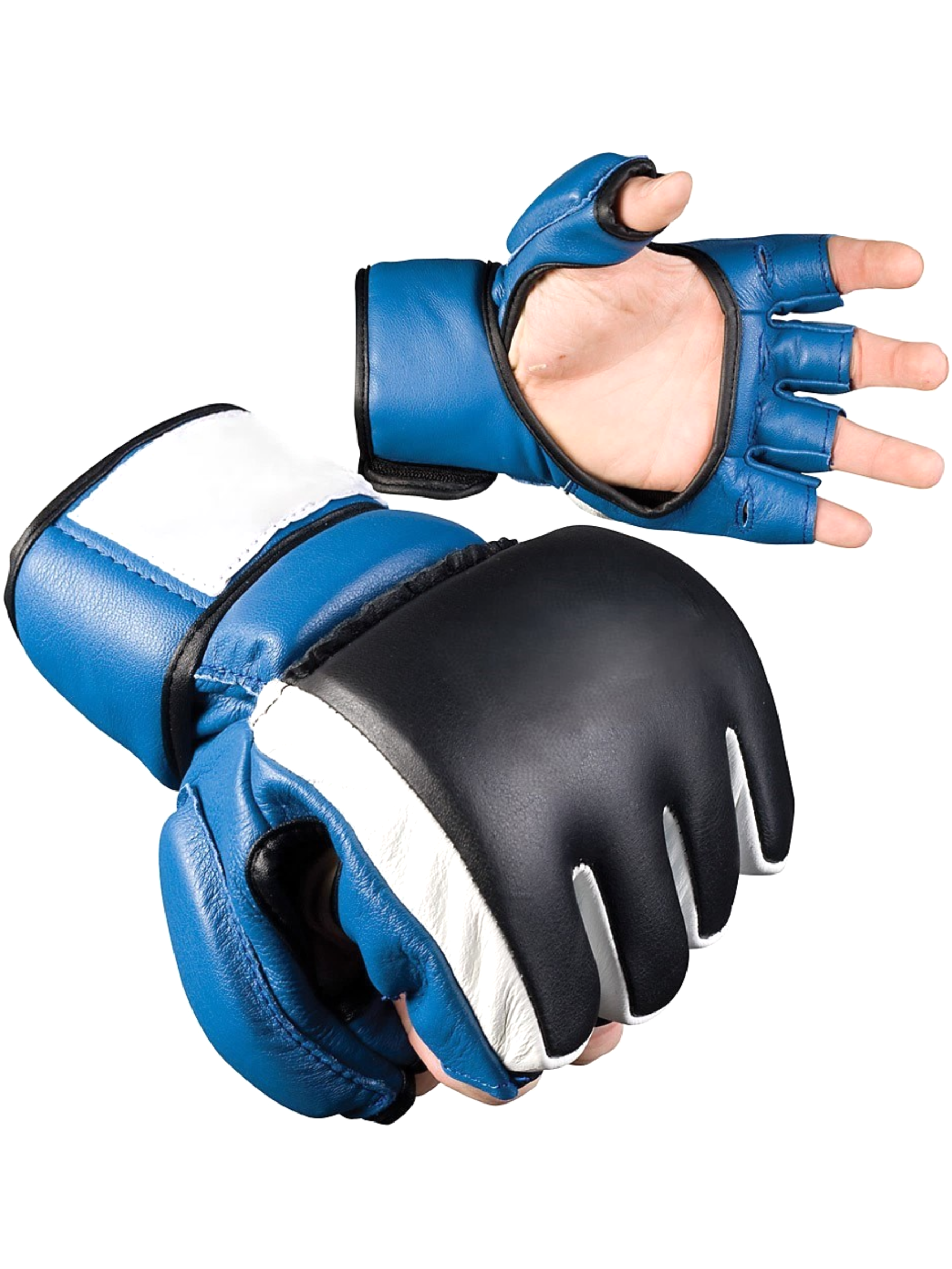 Guantes de MMA de seguridad en cuero genuino azul/negro/blanco 