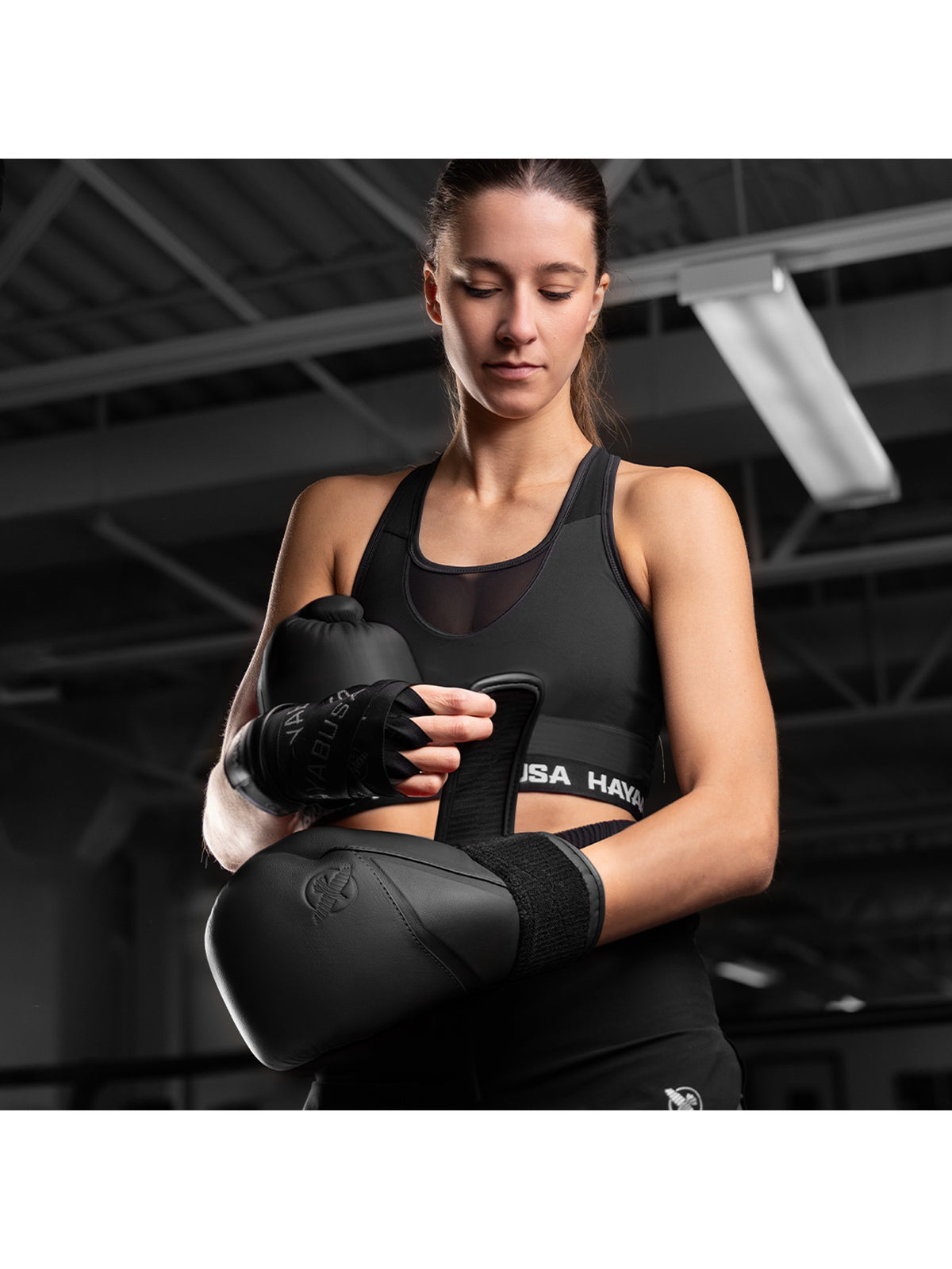 Hayabusa E1 Leather Boxing Gloves, onyx black, image 2