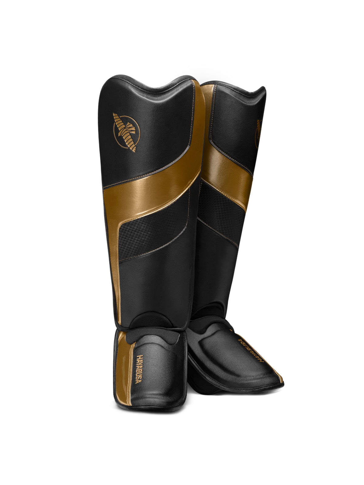 Hayabusa T3 Full Back Shin Guards, black/gold, main image
