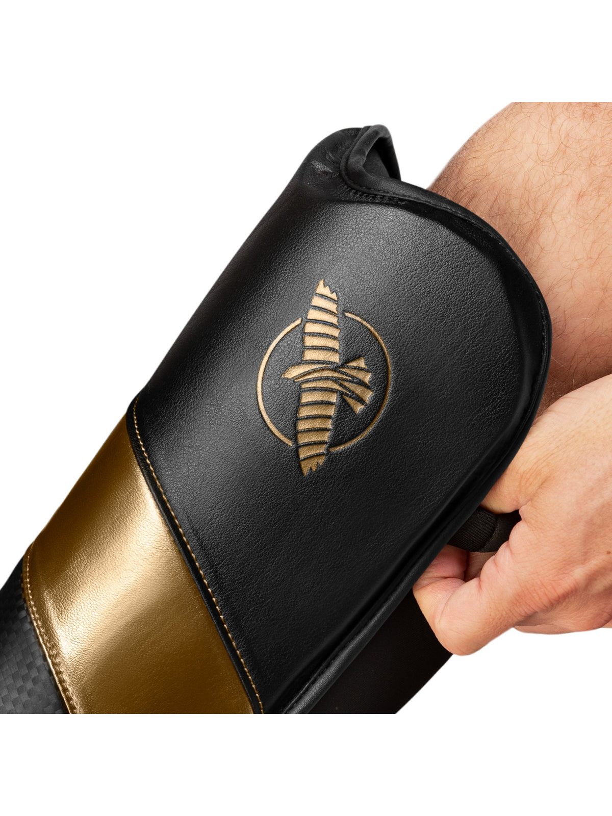 Hayabusa T3 Full Back Shin Guards, black/gold, image 4