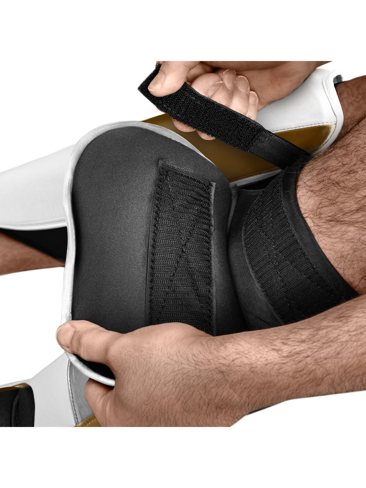 Hayabusa T3 Full Back Shin Guards, white/gold, image 5