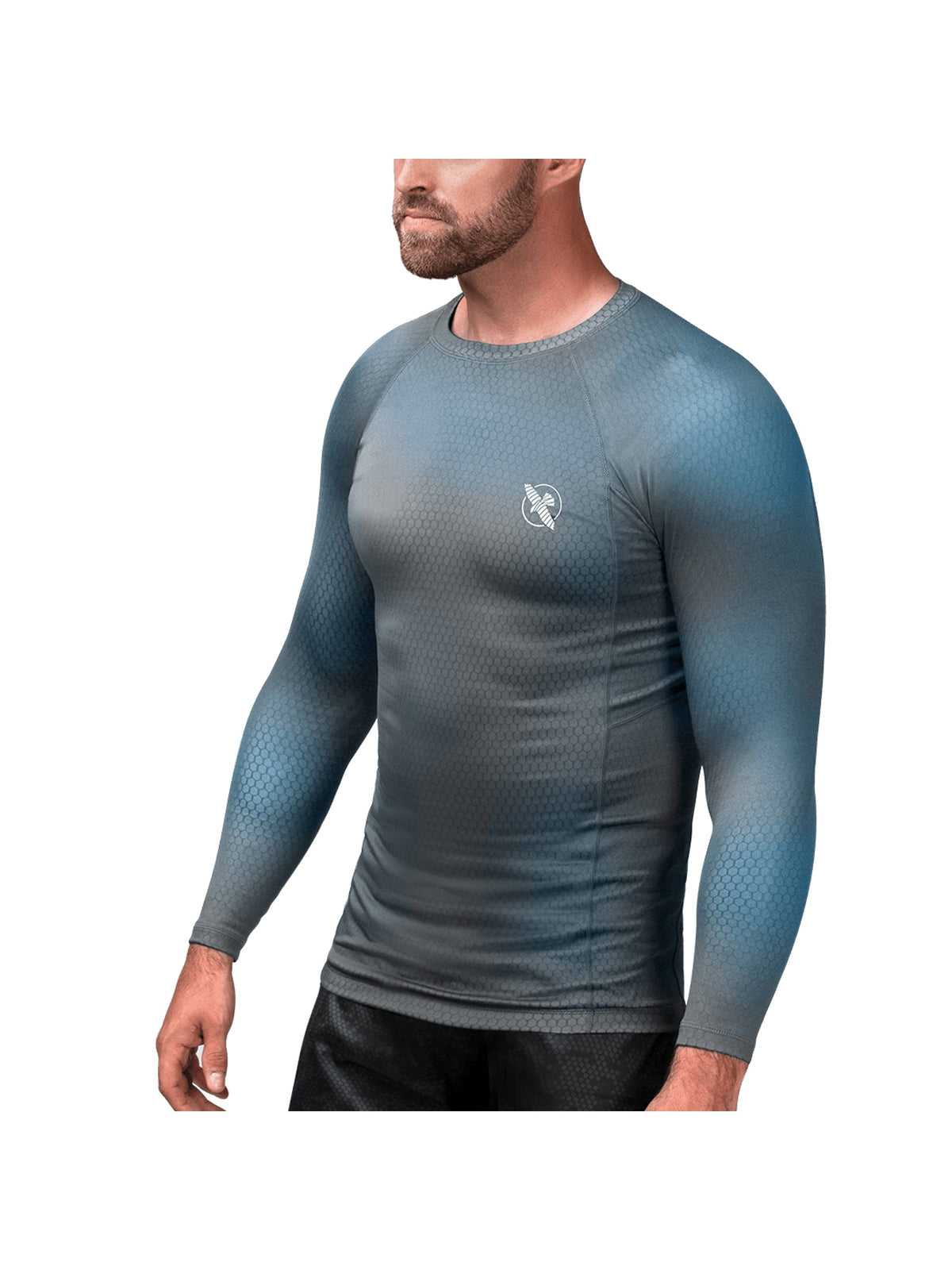 Hayabusa Fusion Long Sleeve Rash Guard, grey/aqua, main image