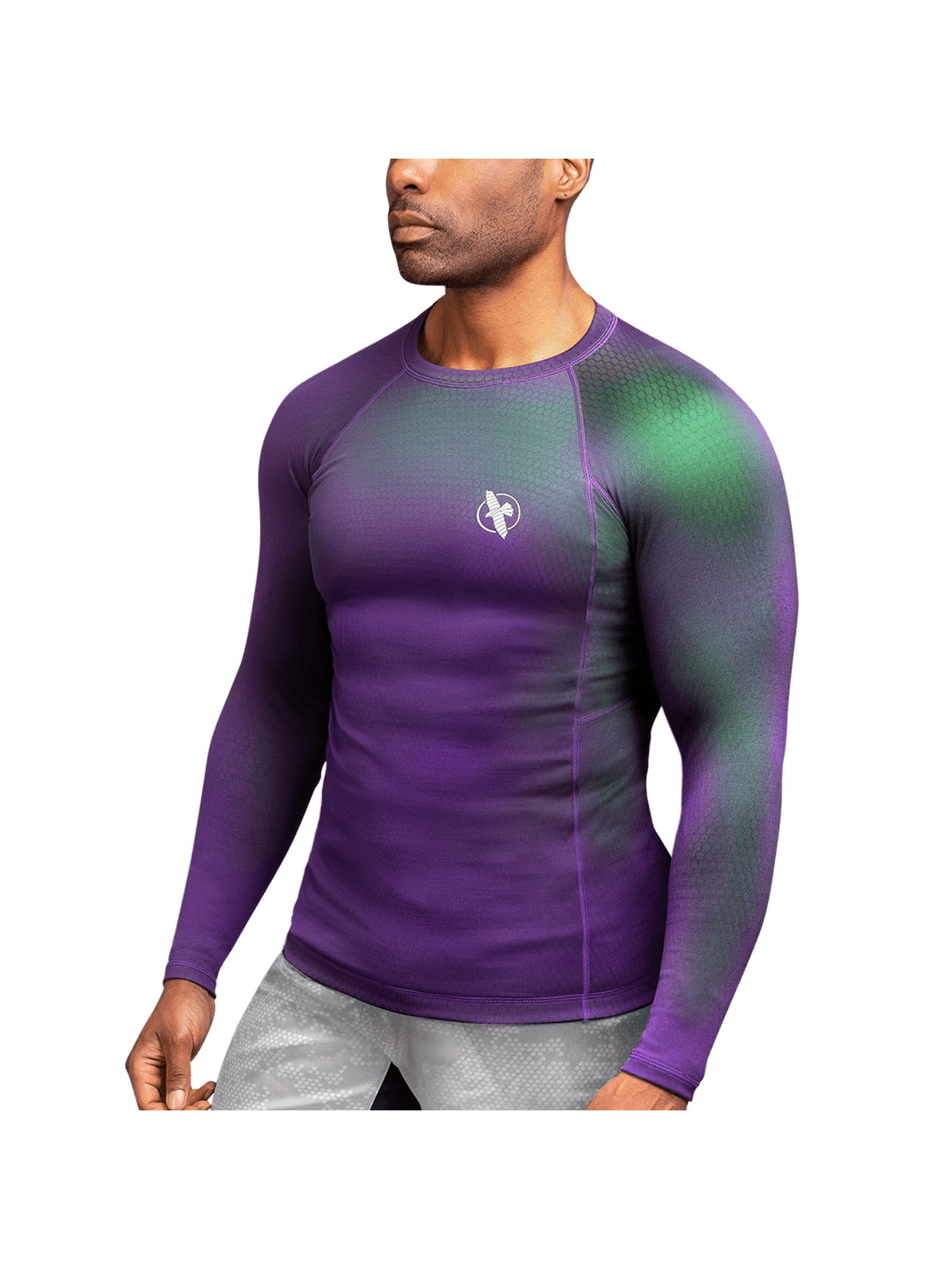 Hayabusa Fusion Long Sleeve Rash Guard, purple/green, main image