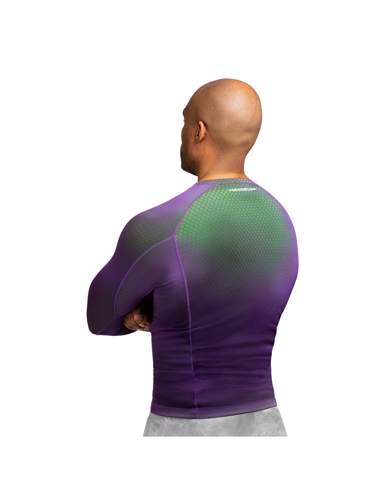 Hayabusa Fusion Long Sleeve Rash Guard, purple/green, image 2