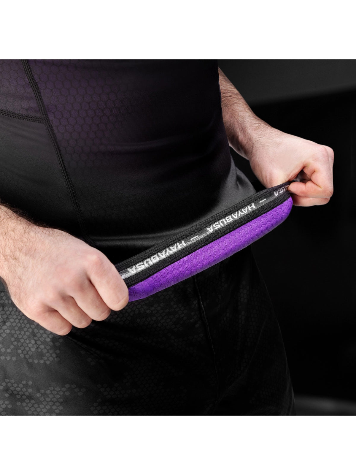 Hayabusa Fusion Short Sleeve Rash Guard – Black/Purple Detail 1
