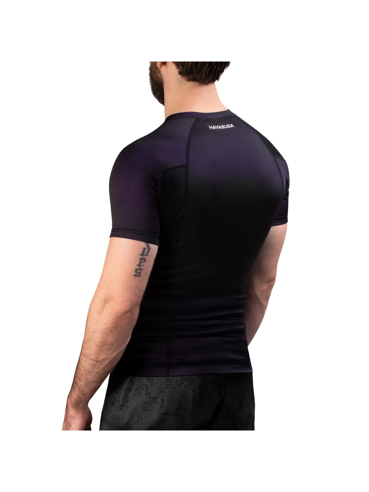 Hayabusa Fusion Short Sleeve Rash Guard – Black/Purple Back