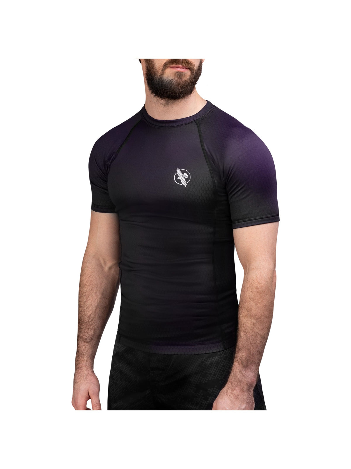 Hayabusa Fusion Short Sleeve Rash Guard – Black/Purple Front