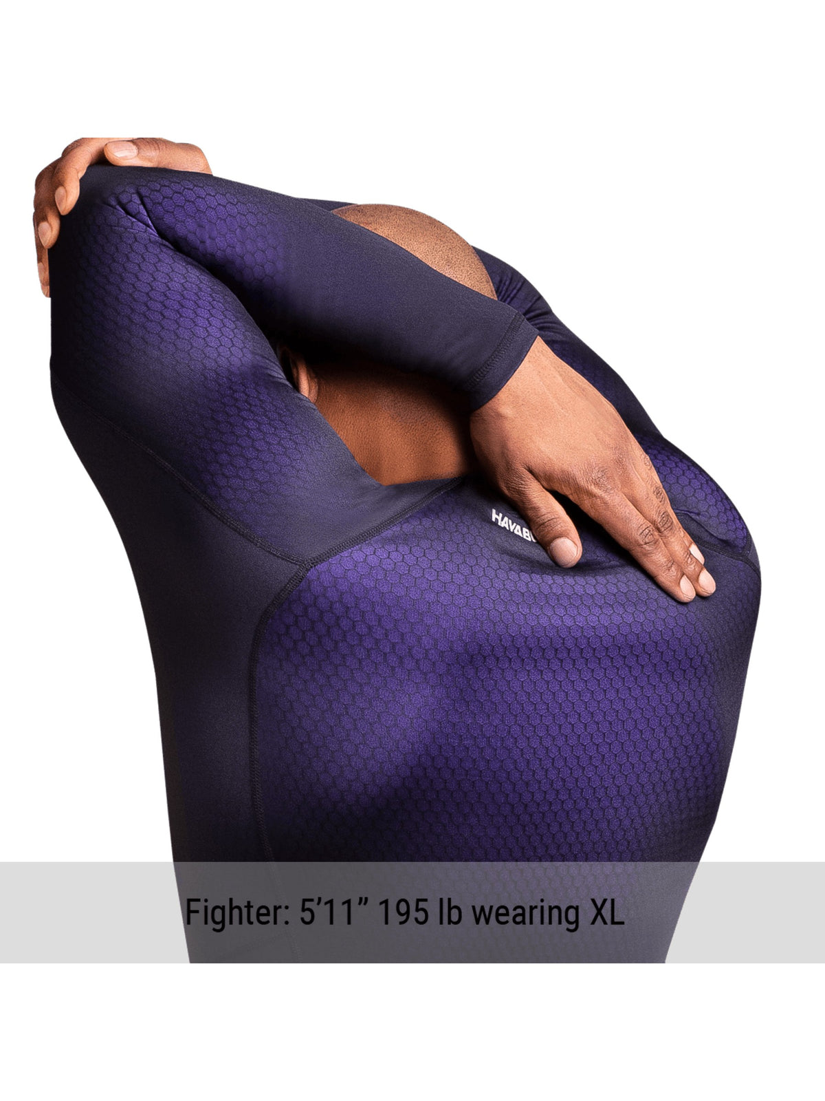 Hayabusa Fusion Long Sleeve Rash Guard, black/purple, size chart