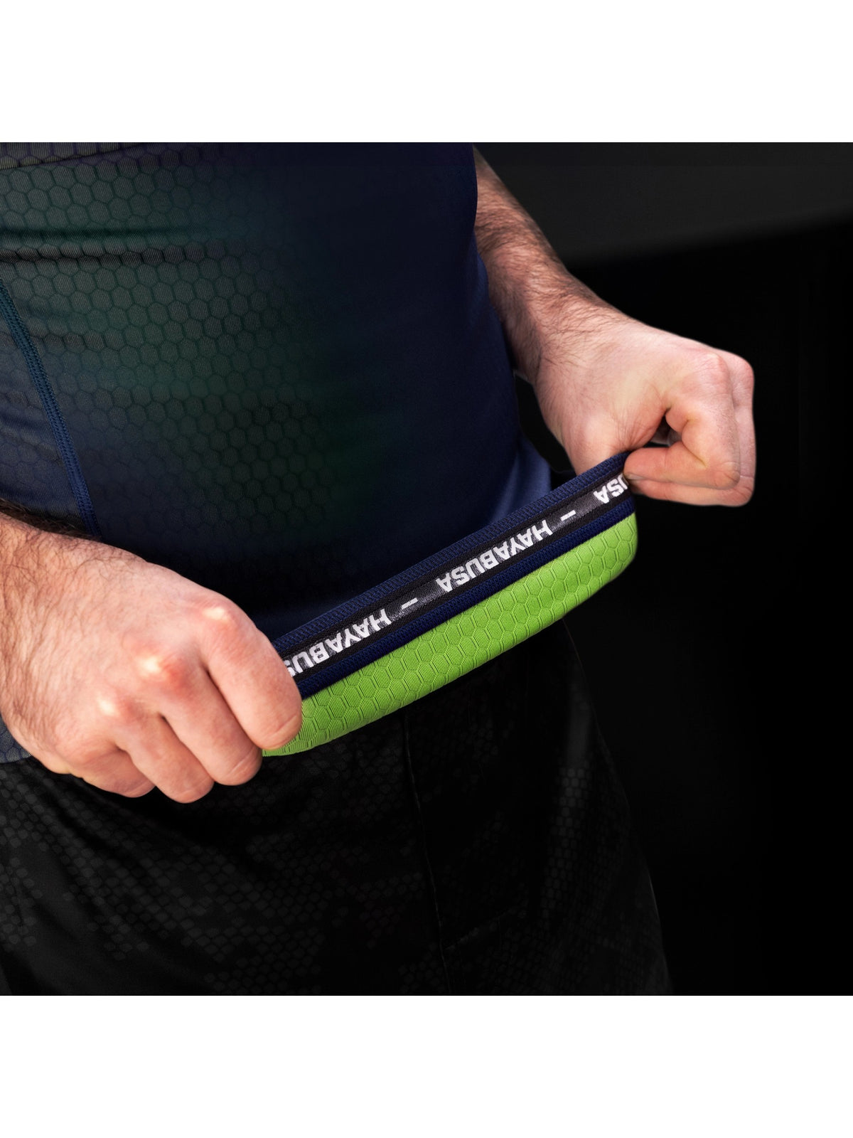 Hayabusa Fusion Short Sleeve Rash Guard – Blue/Green Detail 1