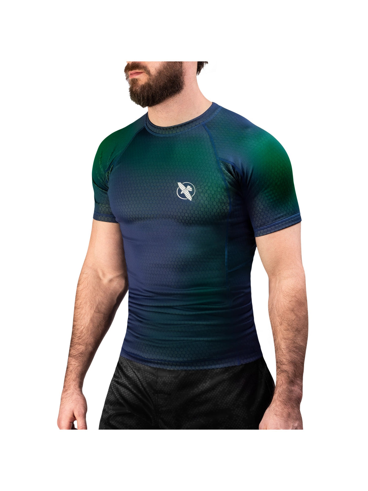 Hayabusa Fusion Short Sleeve Rash Guard, blue/green, main image