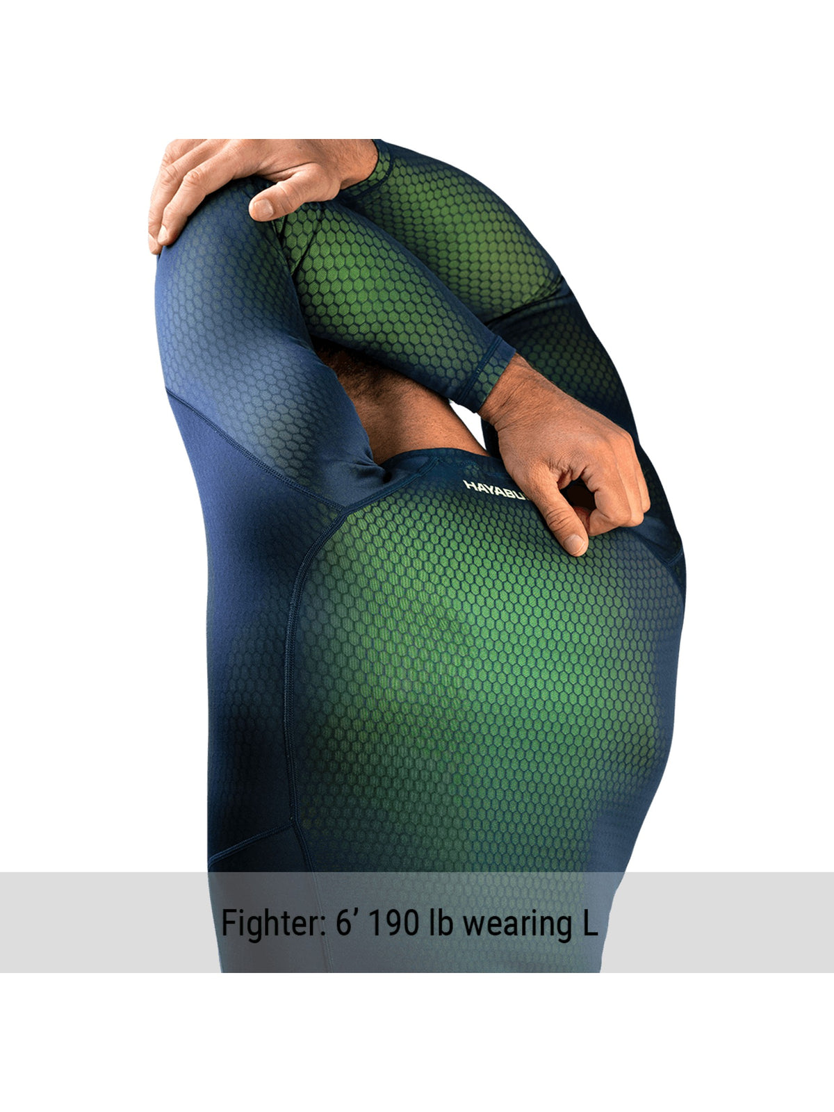 Hayabusa Fusion Long Sleeve Rash Guard, blue/green, size chart